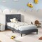 Twin Size Upholstered Platform Bed with Button Tufted Wingback Headboard and Adjustable Foot Pads
